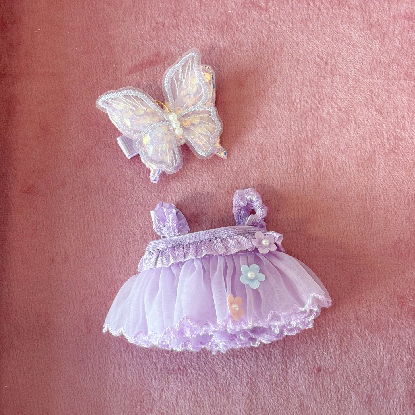 Dreamy Purple Tulle Dress + Butterfly Hair Clip Doll Outfit Set( - BEAR GIRL