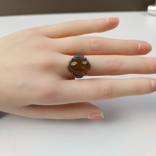 Brown Agate Ring — Silver Claw Setting | Adjustable | Grounding Energy