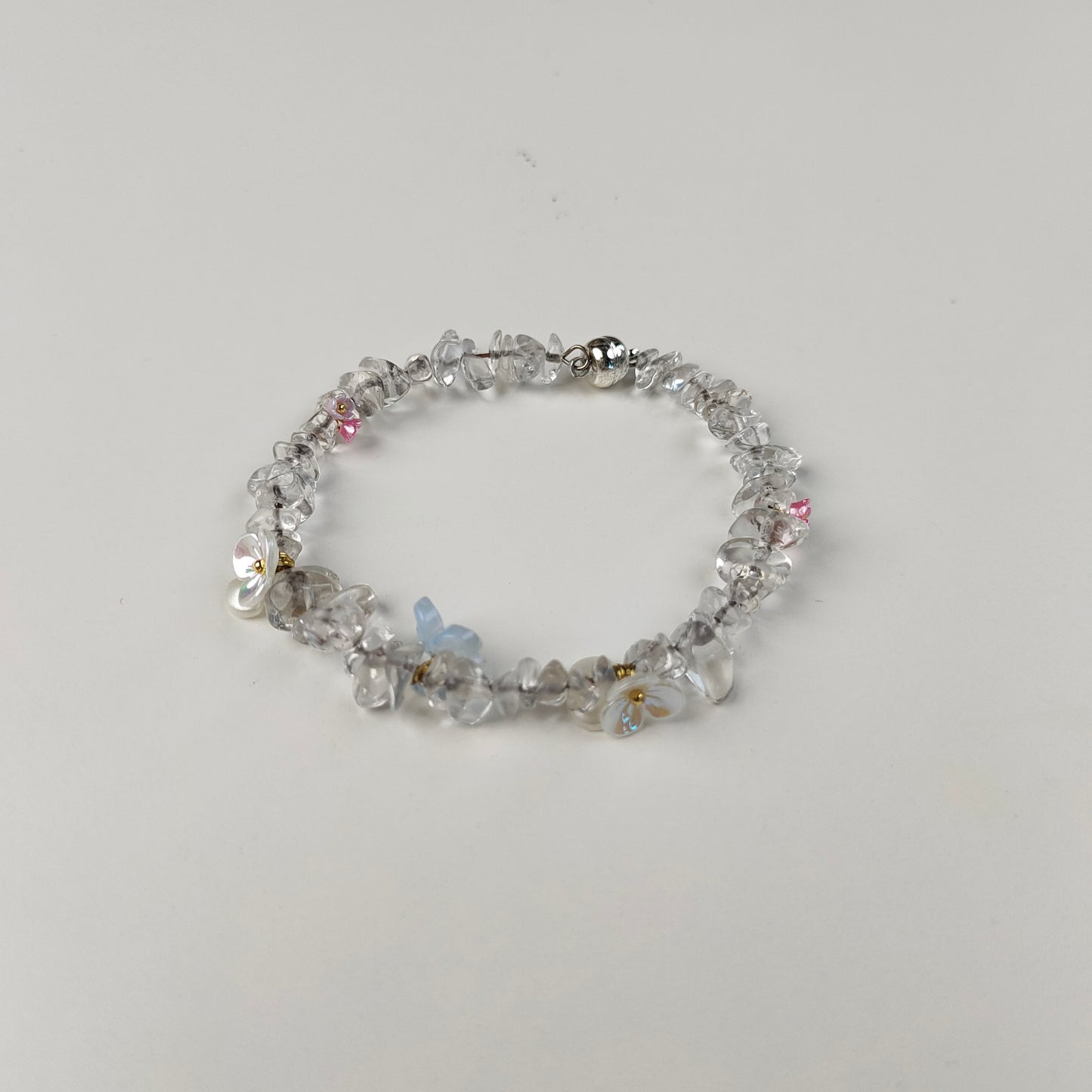 Clear Quartz Chip Bracelet — Flower & Butterfly Charms | Amplify & Manifest