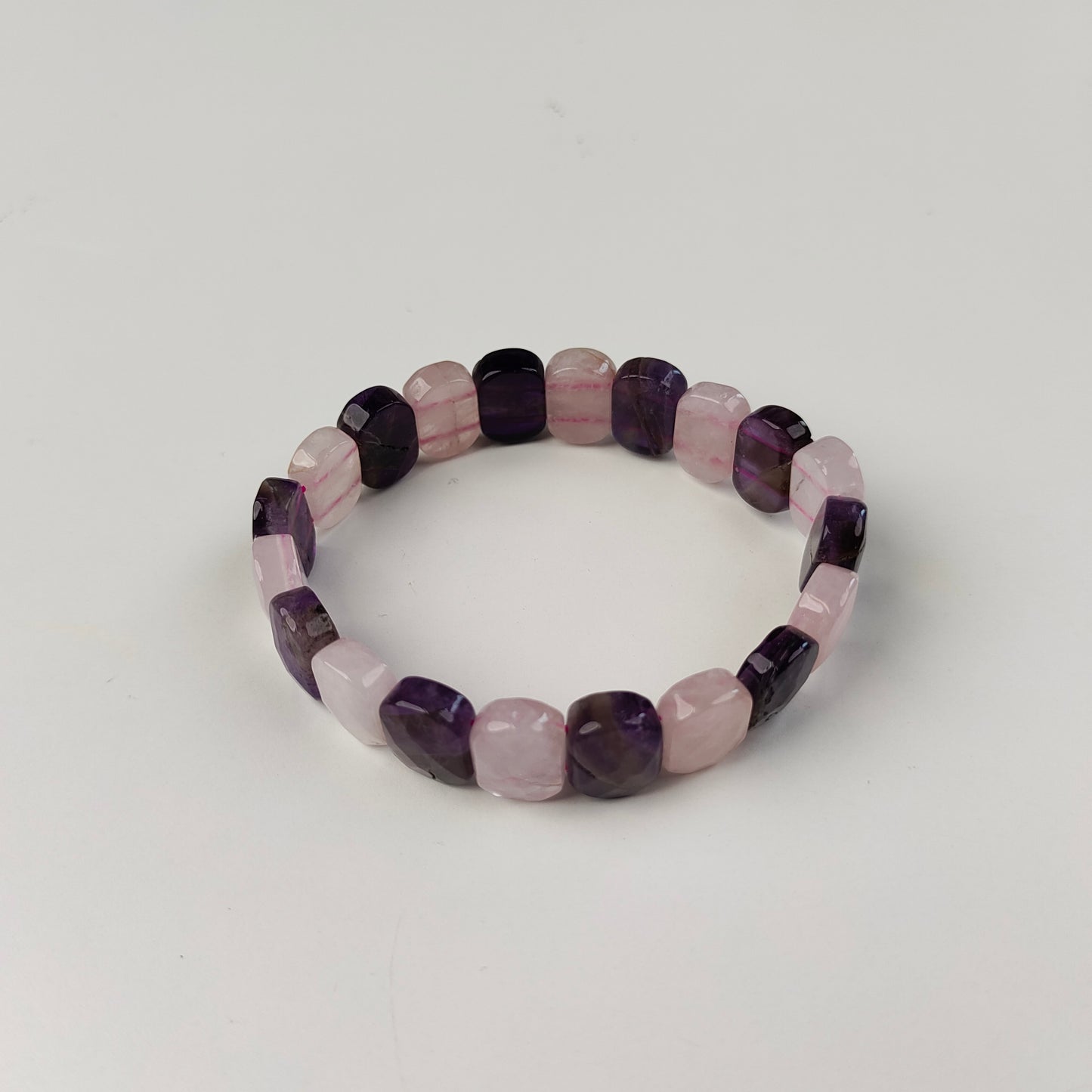 Rose Quartz & Fluorite Cube Bracelet — Natural Stone | Love & Wisdom