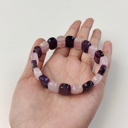 Rose Quartz & Fluorite Cube Bracelet — Natural Stone | Love & Wisdom
