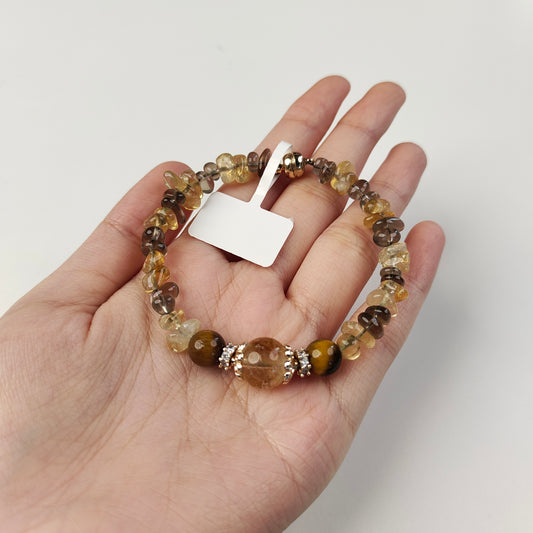 Agate Chip & Tiger Eye Bracelet — Gold Spacers | Grounding & Protection