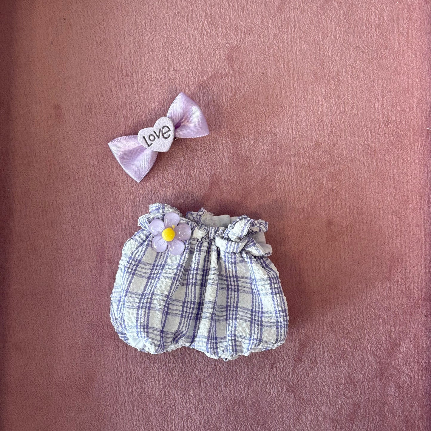 💜Purple Plaid Little Flower Doll Set | Cute Hair Clip + Bloomers Combo💜