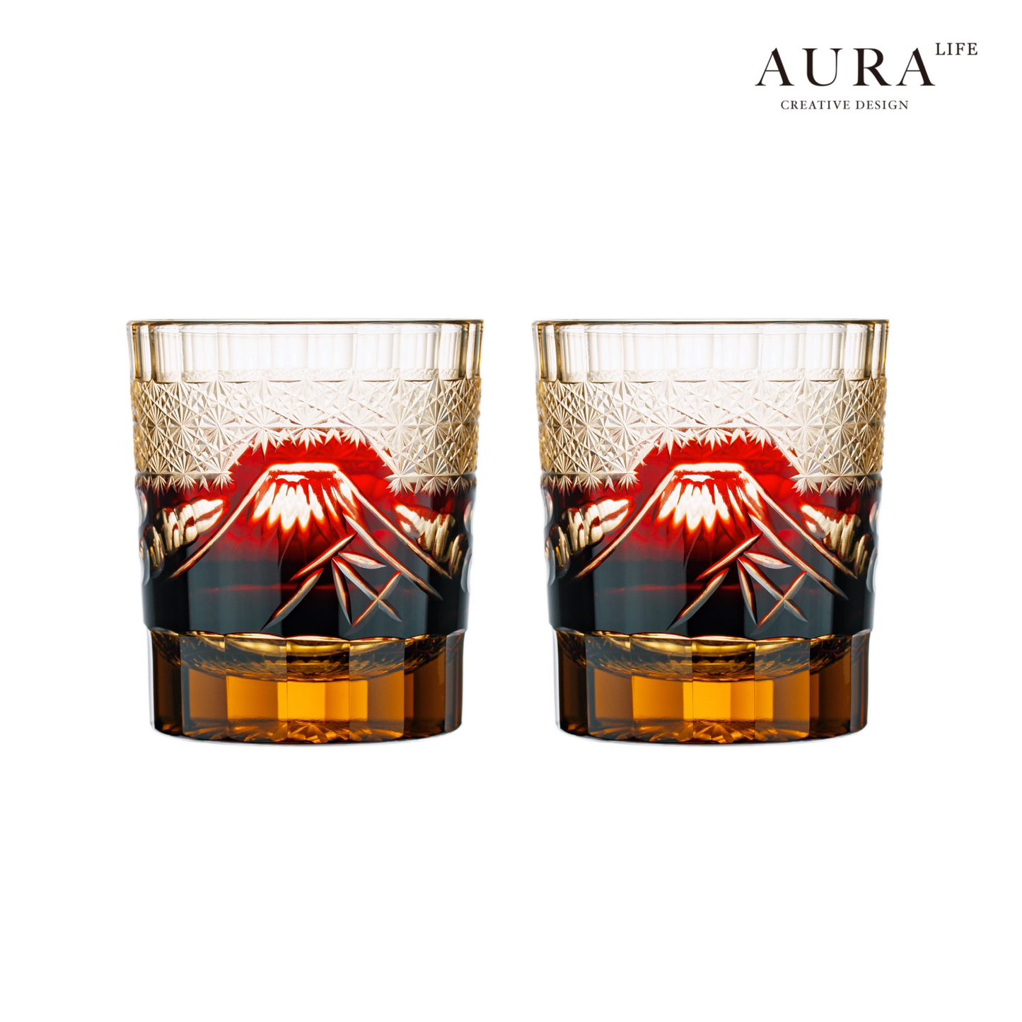 AURA'S Mt. Fuji Edo Kiriko hand-carved glass wine glasses premium whisky wine glasses gift box