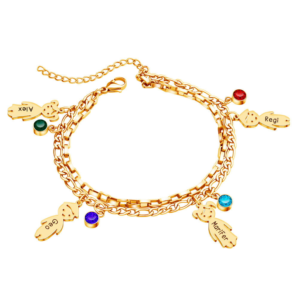 Independent station new stainless steel double-layer bracelet women's niche birthstone DIY lettering doll bracelet jewelry gift