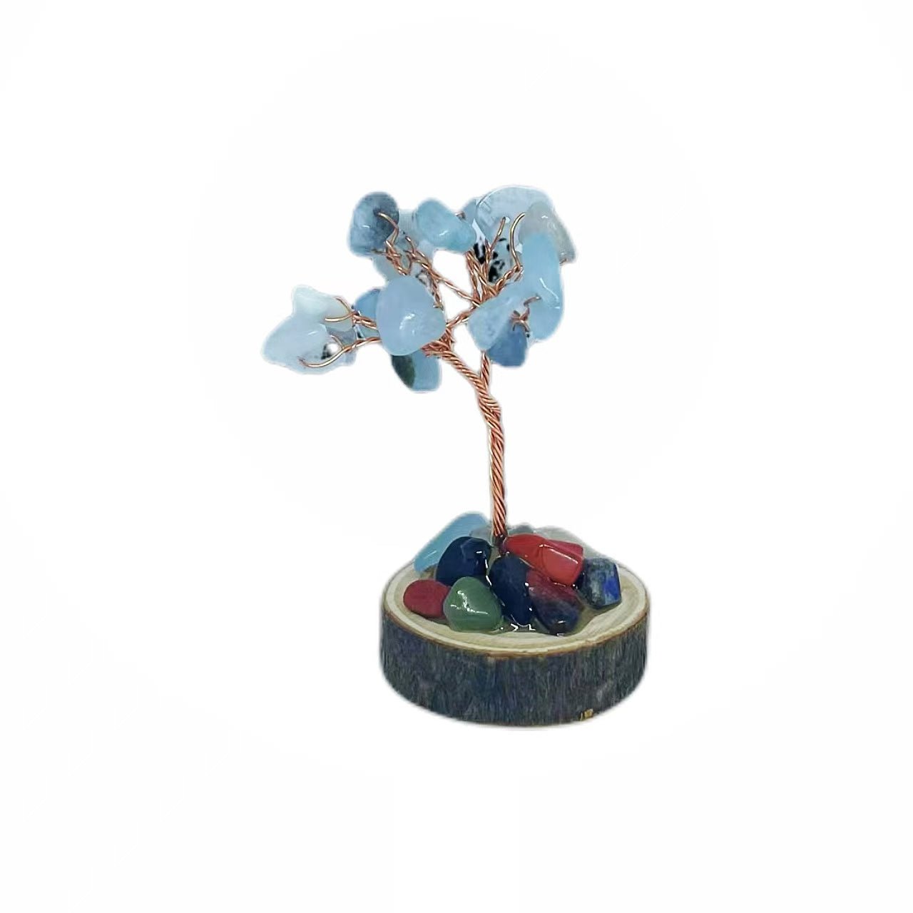 Blue crystal tree real tree base positive energy desktop decoration to purify the environment - BEAR GIRL