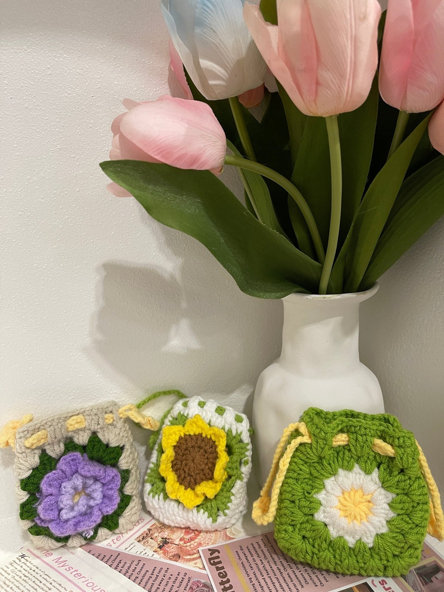 Cute Cartoon Knitted Earphone Bag Pendant - Adorable Design for Protecting Headphones, Perfect for Gifting, Fun Accessory - BEAR GIRL