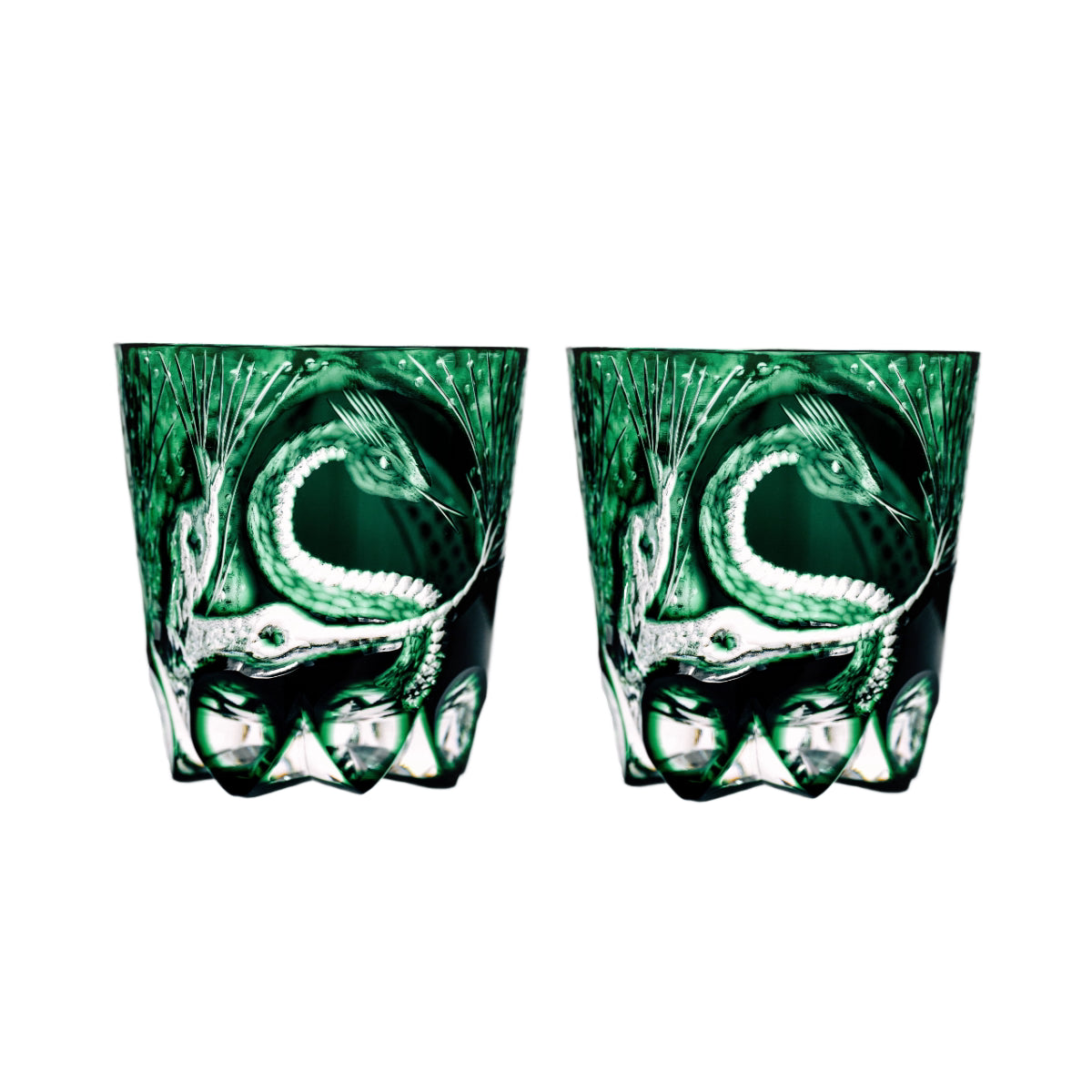 Serpent Edo Kiriko Whisky Glass — Green / Pair