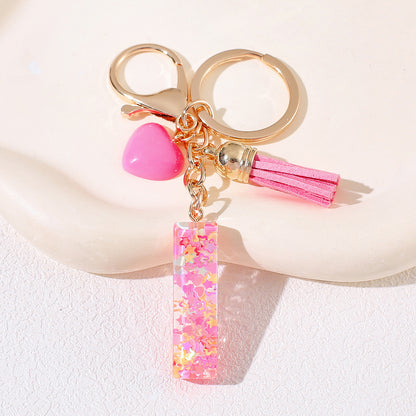 New Original Pink Love Heart Tassel Letter Keychain Girl Resin Alphabet Charm