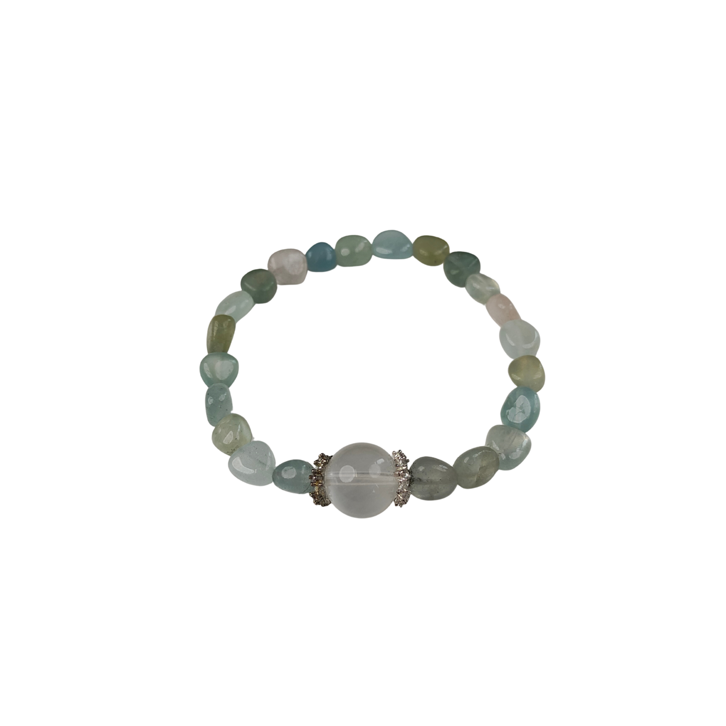 Green Agate & White Crystal Bracelet — Silver Spacers | Heart Chakra & Growth
