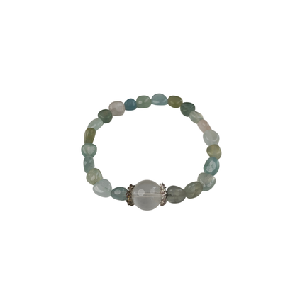 Green Agate & White Crystal Bracelet — Silver Spacers | Heart Chakra & Growth