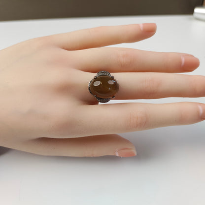 Brown Agate Ring — Silver Claw Setting | Adjustable | Grounding Energy