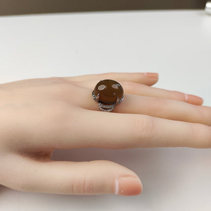 Brown Agate Ring — Silver Claw Setting | Adjustable | Grounding Energy