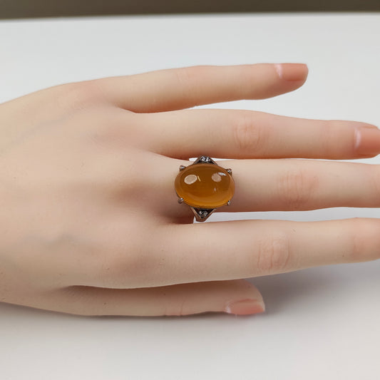 Yellow Agate Ring — Silver Setting | Adjustable | Joy & Solar Energy