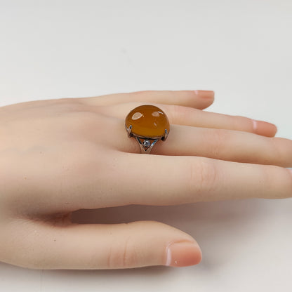 Yellow Agate Ring — Silver Setting | Adjustable | Joy & Solar Energy