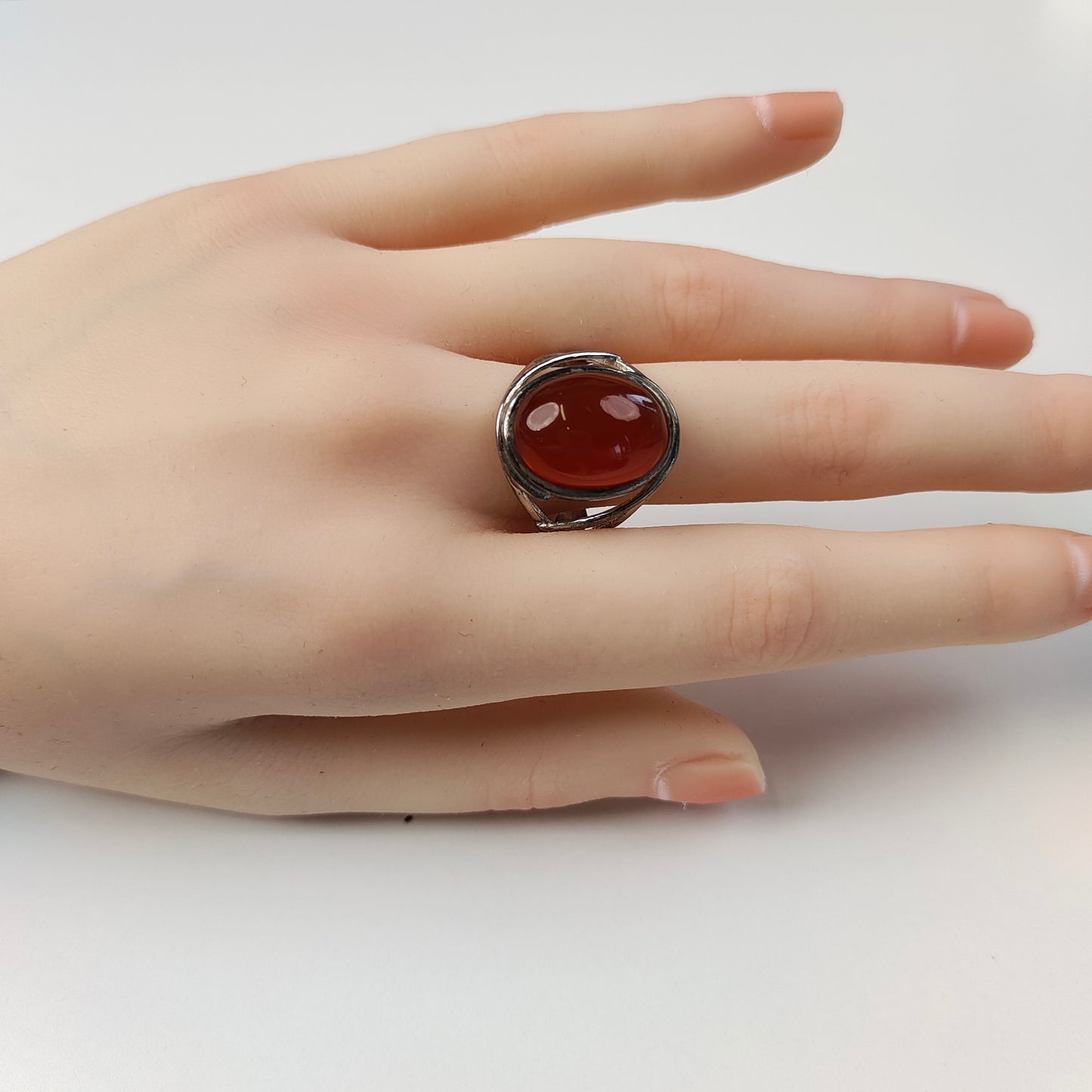 Red Agate Ring — Silver Wing Setting | Adjustable | Courage & Passion