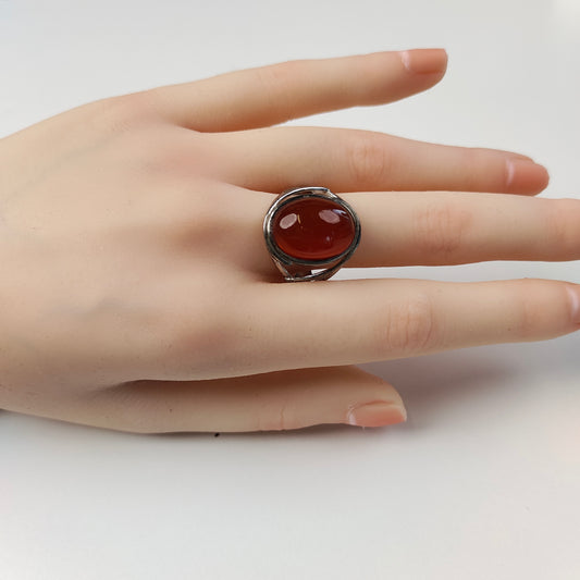 Red Agate Ring — Silver Wing Setting | Adjustable | Courage & Passion