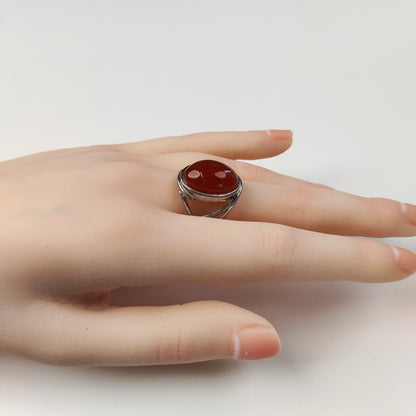 Red Agate Ring — Silver Wing Setting | Adjustable | Courage & Passion