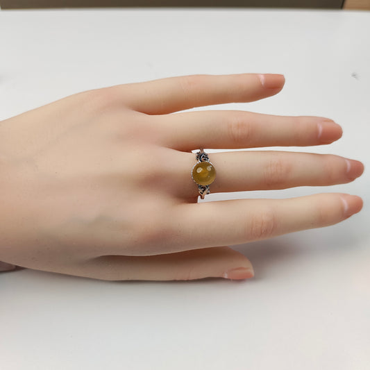 Yellow Agate Bead Ring — Wire Wrap | Adjustable | Joy & Solar Energy