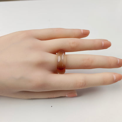 Red & White Agate Band Ring — Natural Stone | Balance & Vitality