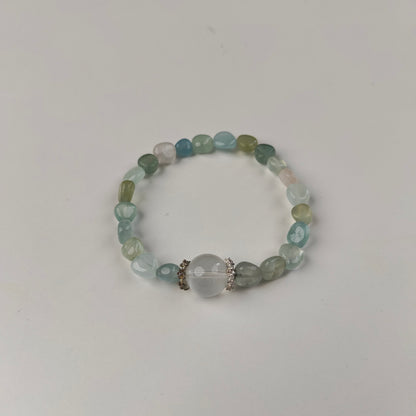 Green Agate & White Crystal Bracelet — Silver Spacers | Heart Chakra & Growth