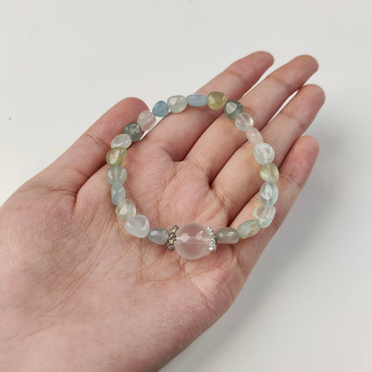 Green Agate & White Crystal Bracelet — Silver Spacers | Heart Chakra & Growth