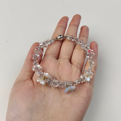 Clear Quartz Chip Bracelet — Flower & Butterfly Charms | Amplify & Manifest