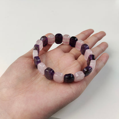 Rose Quartz & Fluorite Cube Bracelet — Natural Stone | Love & Wisdom