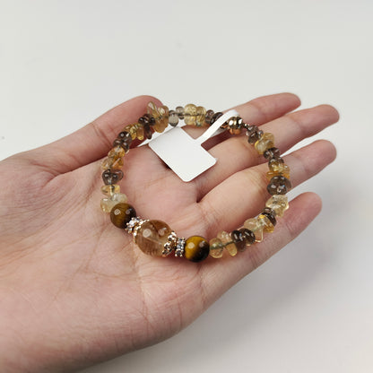 Agate Chip & Tiger Eye Bracelet — Gold Spacers | Grounding & Protection