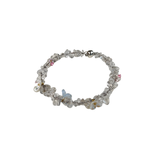 Clear Quartz Chip Bracelet — Flower & Butterfly Charms | Amplify & Manifest