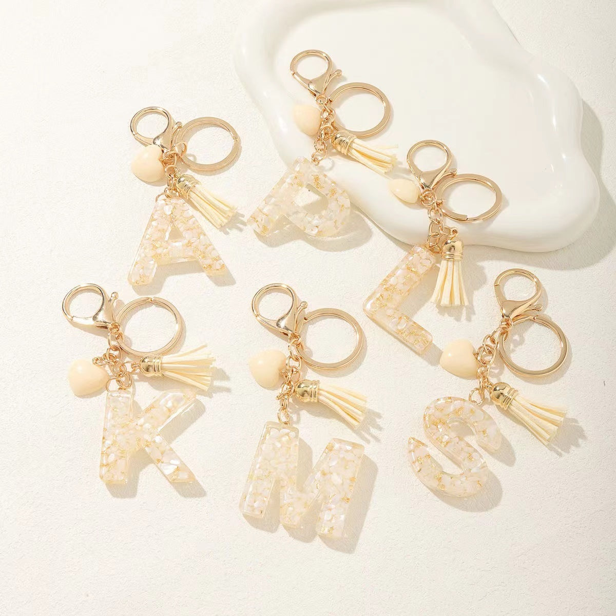 Initial Letter Heart Tassel Key Chain Cute Pendant