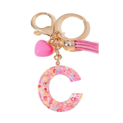 New Original Pink Love Heart Tassel Letter Keychain Girl Resin Alphabet Charm