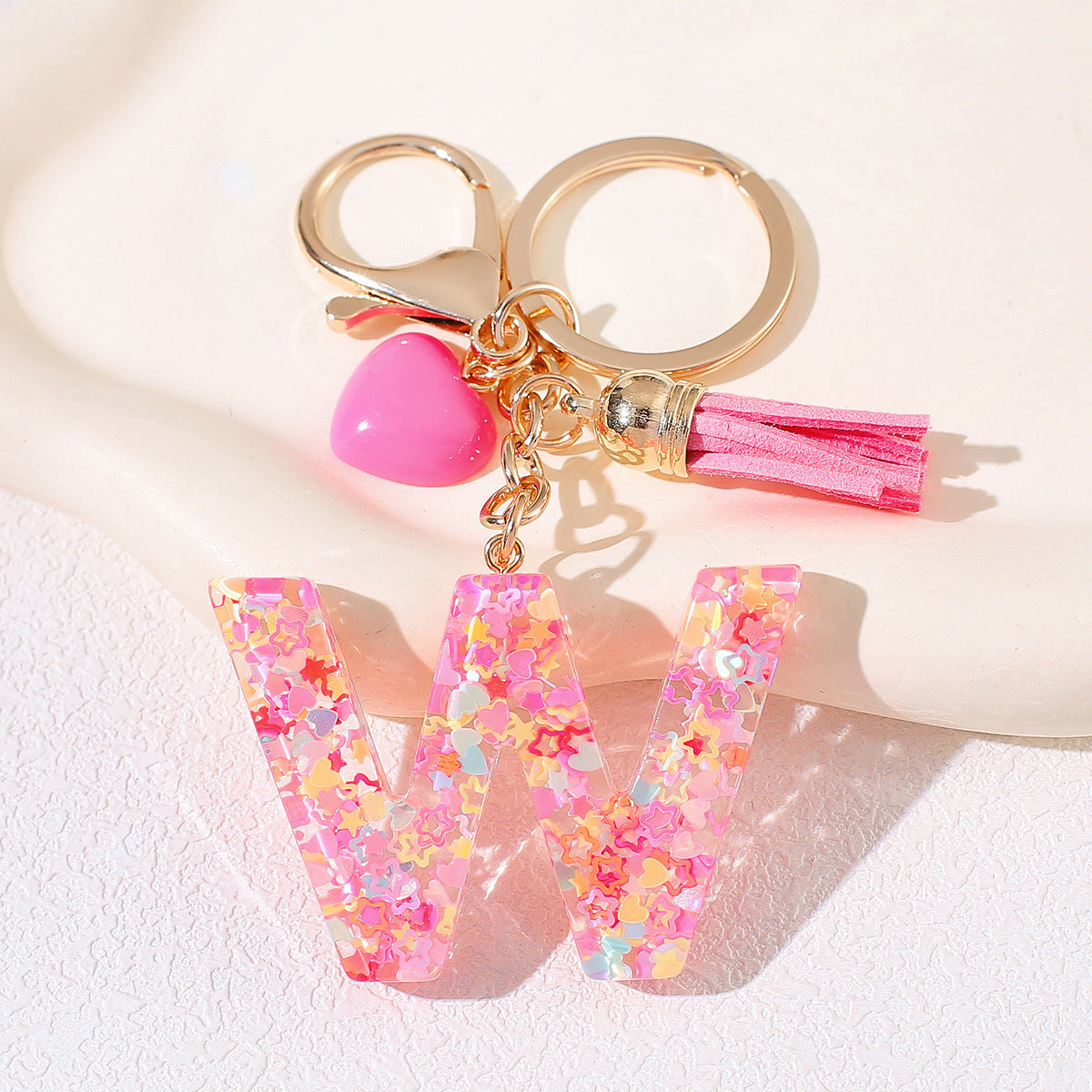 New Original Pink Love Heart Tassel Letter Keychain Girl Resin Alphabet Charm