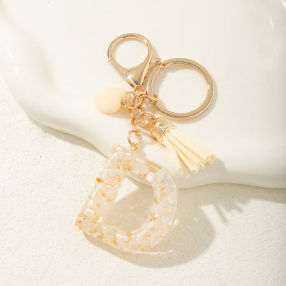 Initial Letter Heart Tassel Key Chain Cute Pendant