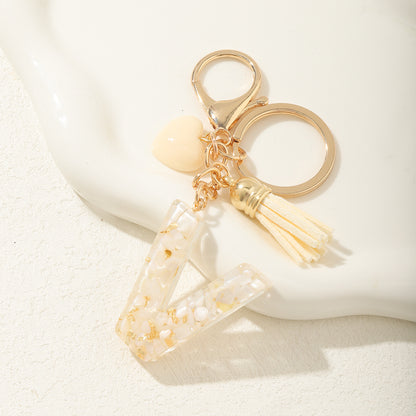 Initial Letter Heart Tassel Key Chain Cute Pendant