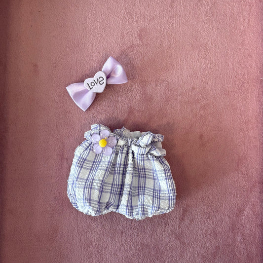 💜Purple Plaid Little Flower Doll Set | Cute Hair Clip + Bloomers Combo💜