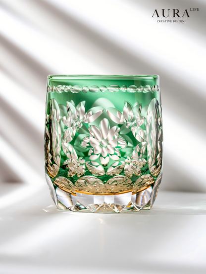 AURA'S Edo Kiriko Limited Edition Flower Handball Light Luxury Crystal Glass Whiskey Whiskey Glass Western Wine Glass Gift Gift