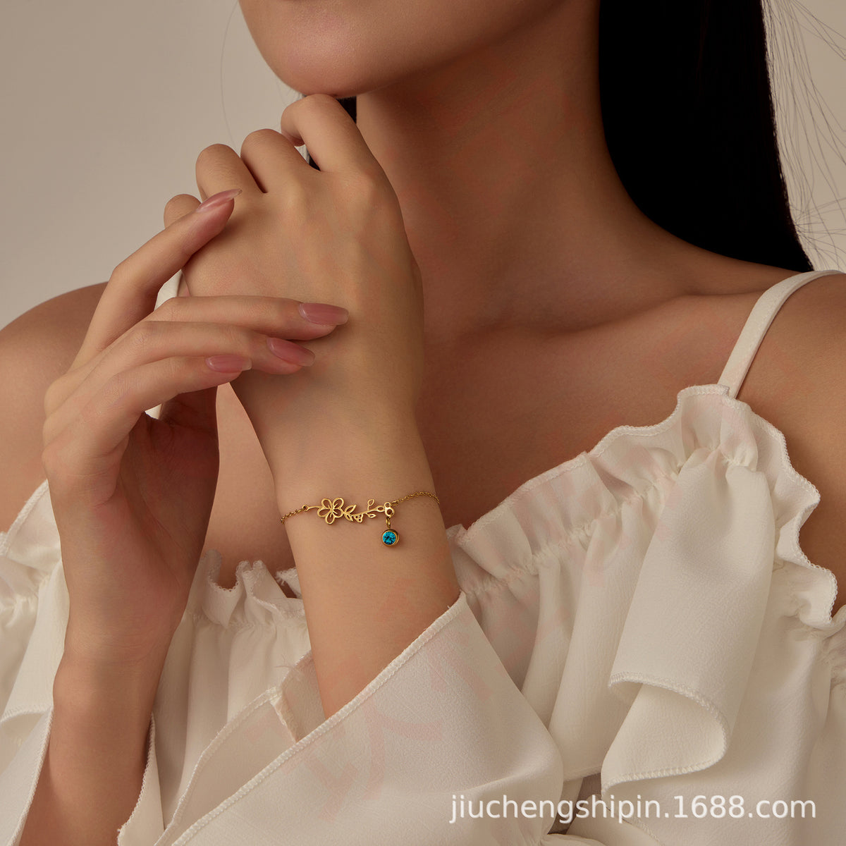 [Custom Piece] Stainless Steel December Birthday Flower Bracelet Pendant, Electroplated 18K Gold Month