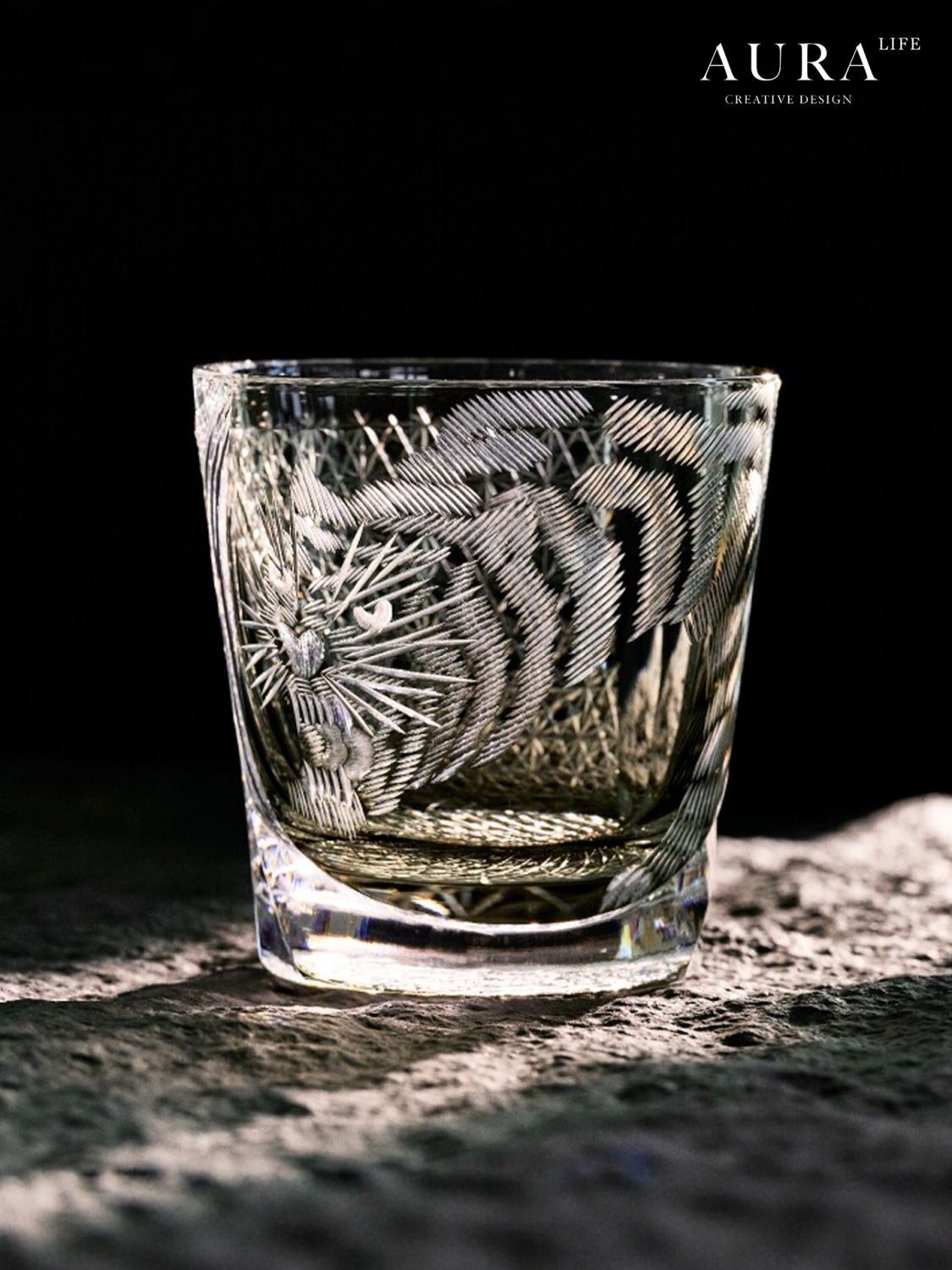 AURA'S Edo Kiriko Master Tiger Hand-Cut Crystal Glass Whiskey Glass High-End Gift