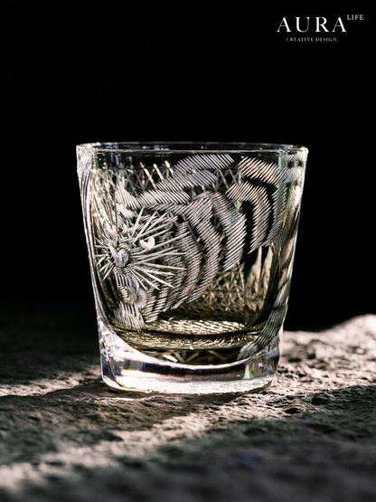 AURA'S Edo Kiriko Master Tiger Hand-Cut Crystal Glass Whiskey Glass High-End Gift