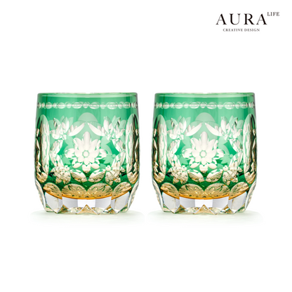 AURA'S Edo Kiriko Limited Edition Flower Handball Light Luxury Crystal Glass Whiskey Whiskey Glass Western Wine Glass Gift Gift