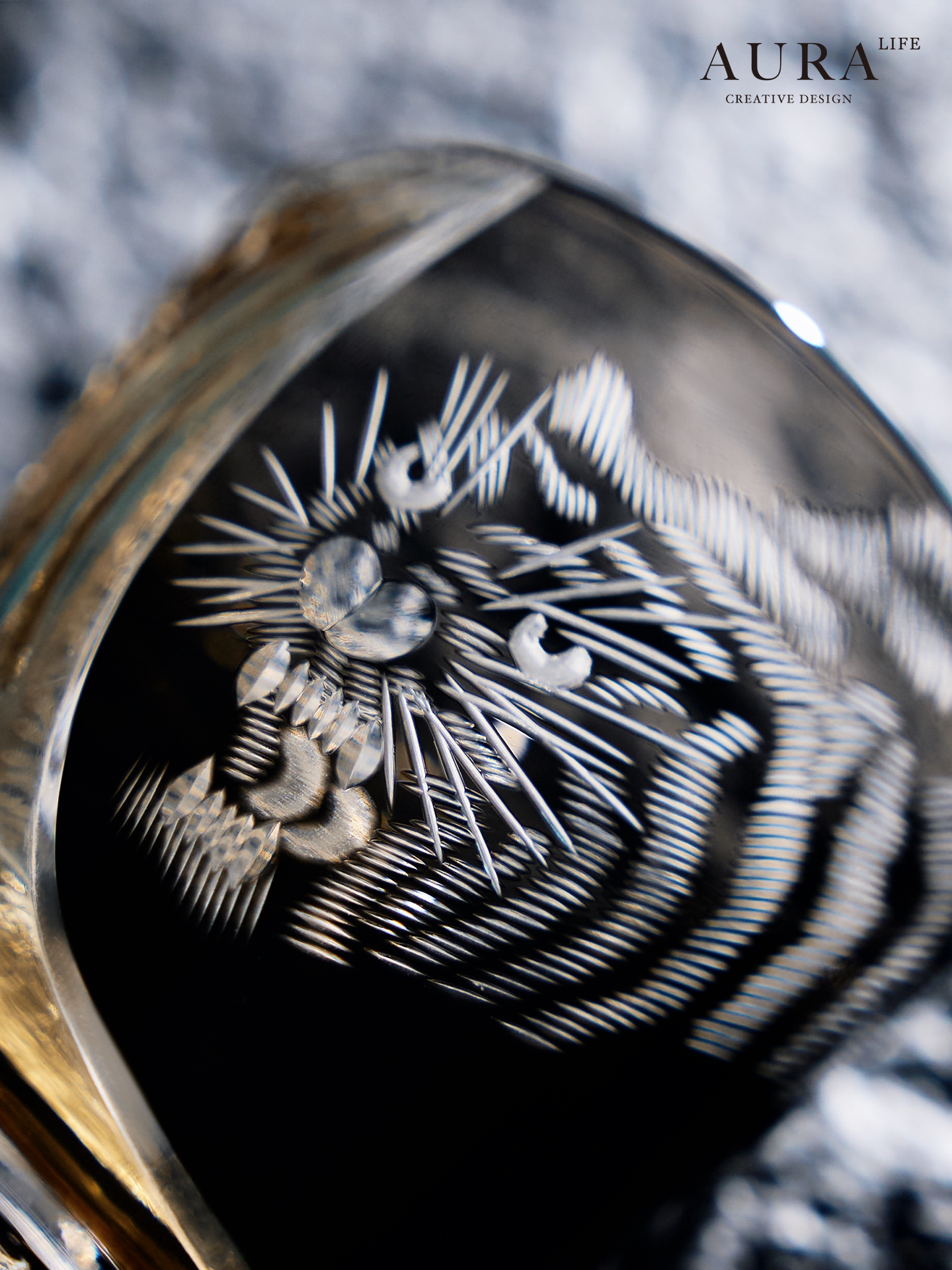 AURA'S Edo Kiriko Master Tiger Hand-Cut Crystal Glass Whiskey Glass High-End Gift