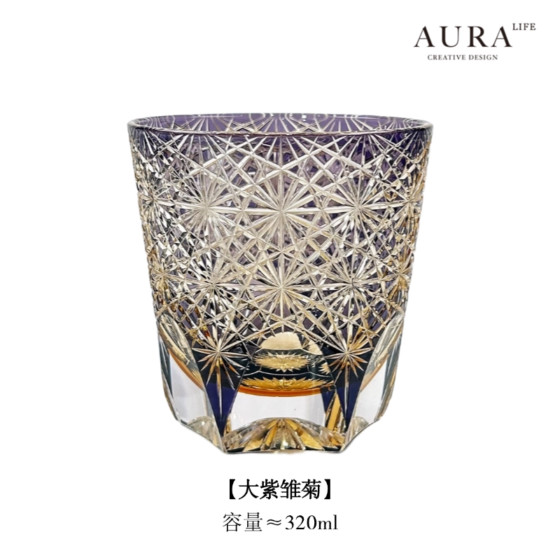 Edo Kiriko blue daisy crystal glass high-end hand-carved whiskey glass sake gift glass