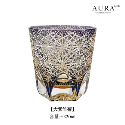 Edo Kiriko blue daisy crystal glass high-end hand-carved whiskey glass sake gift glass