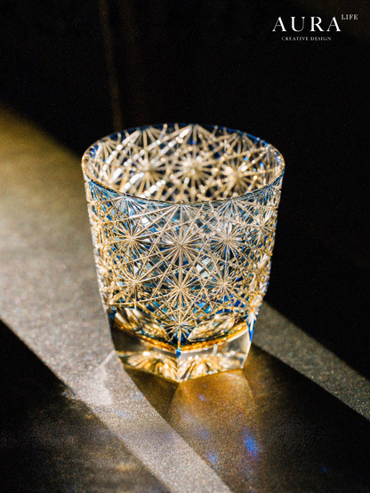 AURA'S [Imported Quality] Blue Daisy Edo Kiriko Japanese Light Luxury Crystal Glass Whisky Glass