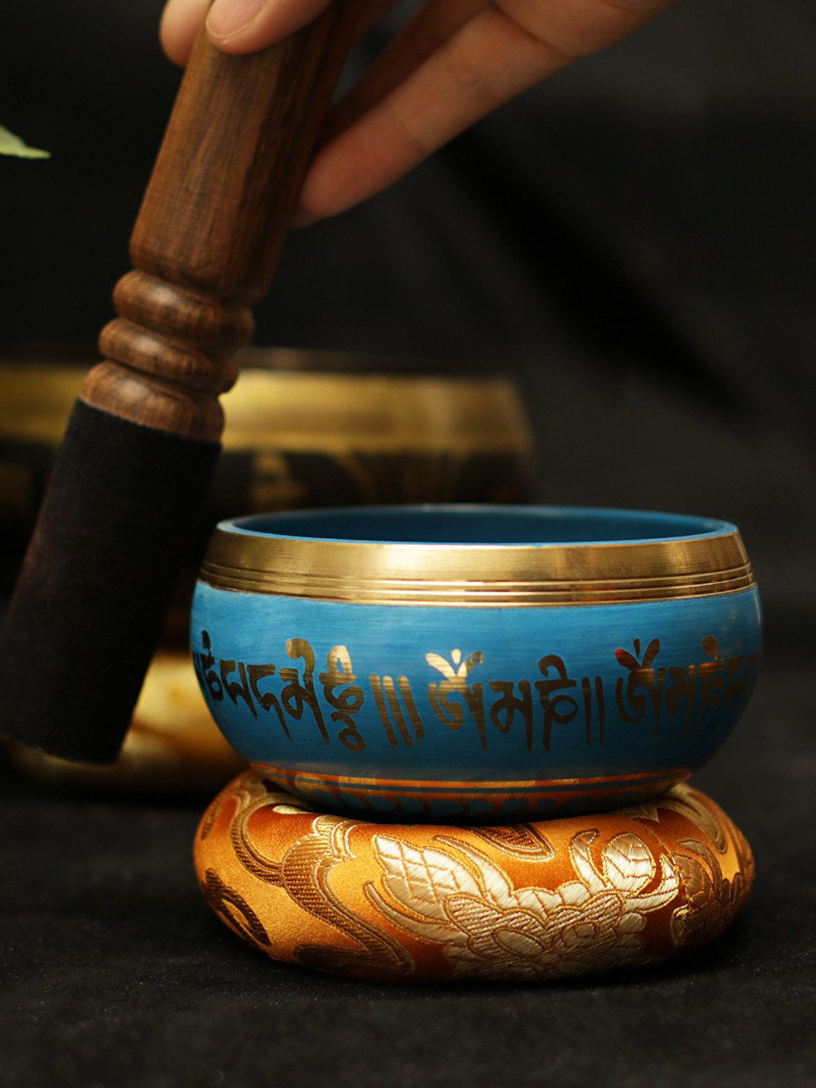Decorated Singing Bowl · Blue, Green & Black