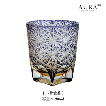 Edo Kiriko blue daisy crystal glass high-end hand-carved whiskey glass sake gift glass
