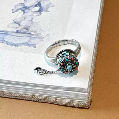 S925 sterling silver southern red agate rotatable tassel ring, six-character mantra ring, new Chinese ethnic style accessory