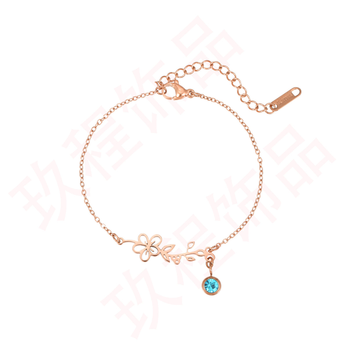 [Custom Piece] Stainless Steel December Birthday Flower Bracelet Pendant, Electroplated 18K Gold Month