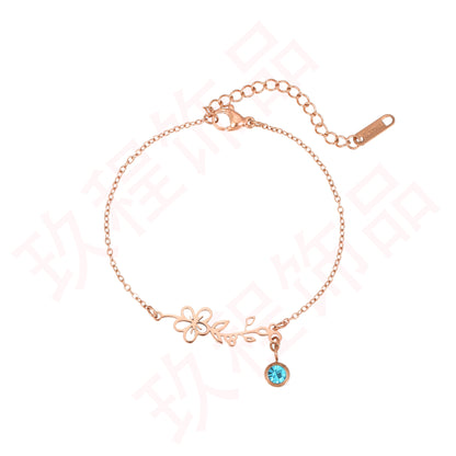 [Custom Piece] Stainless Steel December Birthday Flower Bracelet Pendant, Electroplated 18K Gold Month